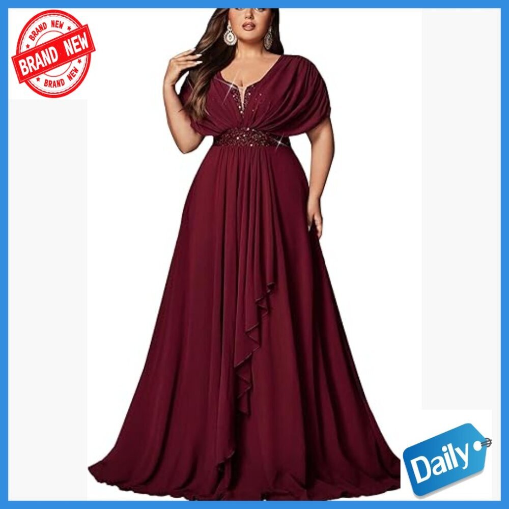 Plus Size Sequin Maxi Dress Formal Evening Party Gown A-Line